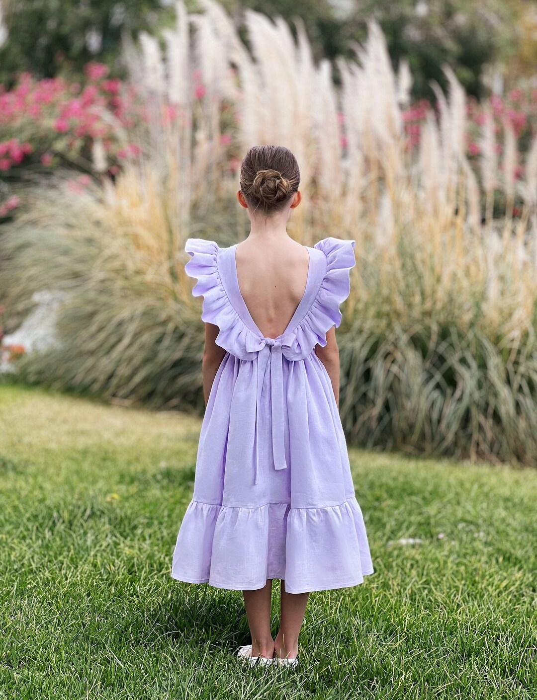 HGIRL MOLLY DRESS IN GREEN LINEN FLOWER