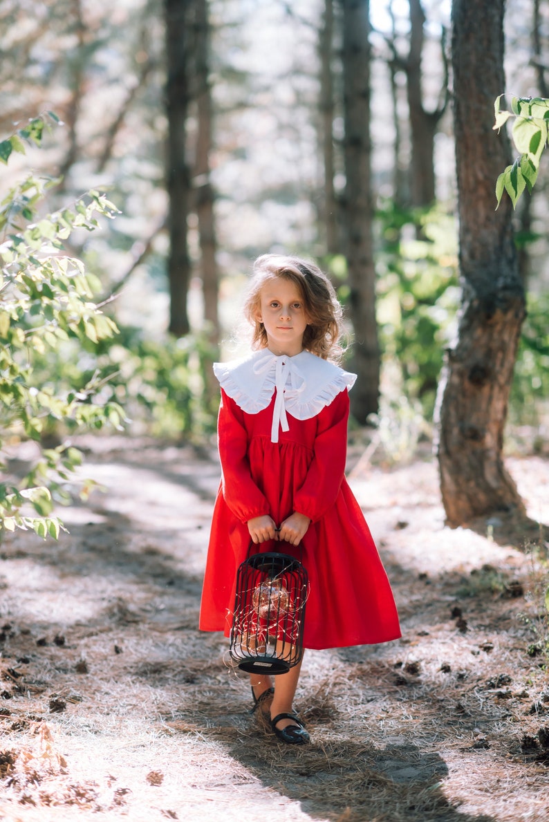 Toddler girl christmas red and white dress with long sleeves image 1