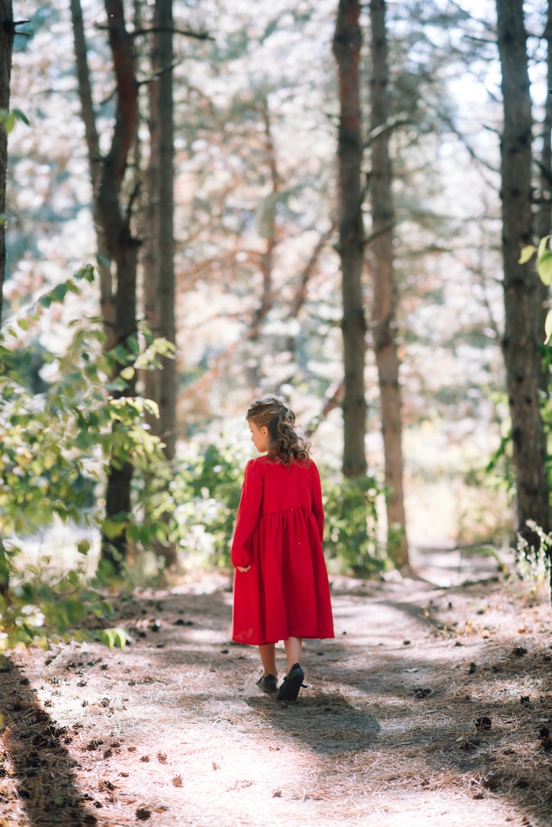 Toddler girl christmas red and white dress with long sleeves image 4