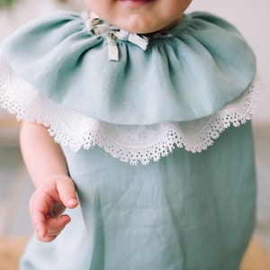 Baby girl linen romper, Baby shower gift ideas, Baby girl bubble romper, Boho baby romper, Birthday romper, Linen clothes, Photoshoot outfit image 5