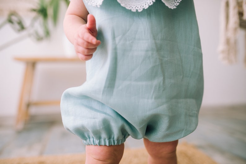 Baby girl linen romper, Baby shower gift ideas, Baby girl bubble romper, Boho baby romper, Birthday romper, Linen clothes, Photoshoot outfit image 9