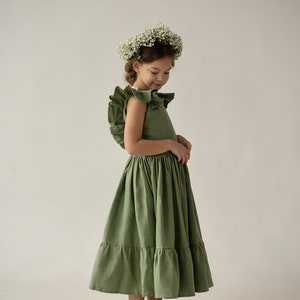 Boho linen flower girl dress, Boho first birthday dress, Girl linen dress, Bohemian flower girl dress image 7