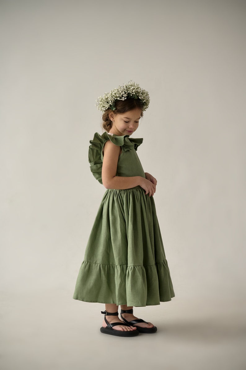 Boho linen flower girl dress, Boho first birthday dress, Girl linen dress, Bohemian flower girl dress image 7