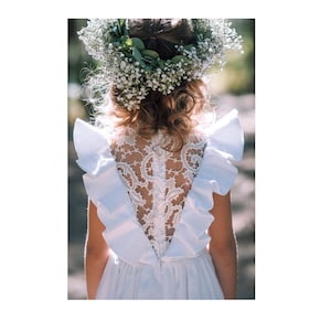 Lace Christening Gown: White Linen Baptism Dress for Toddler Girl