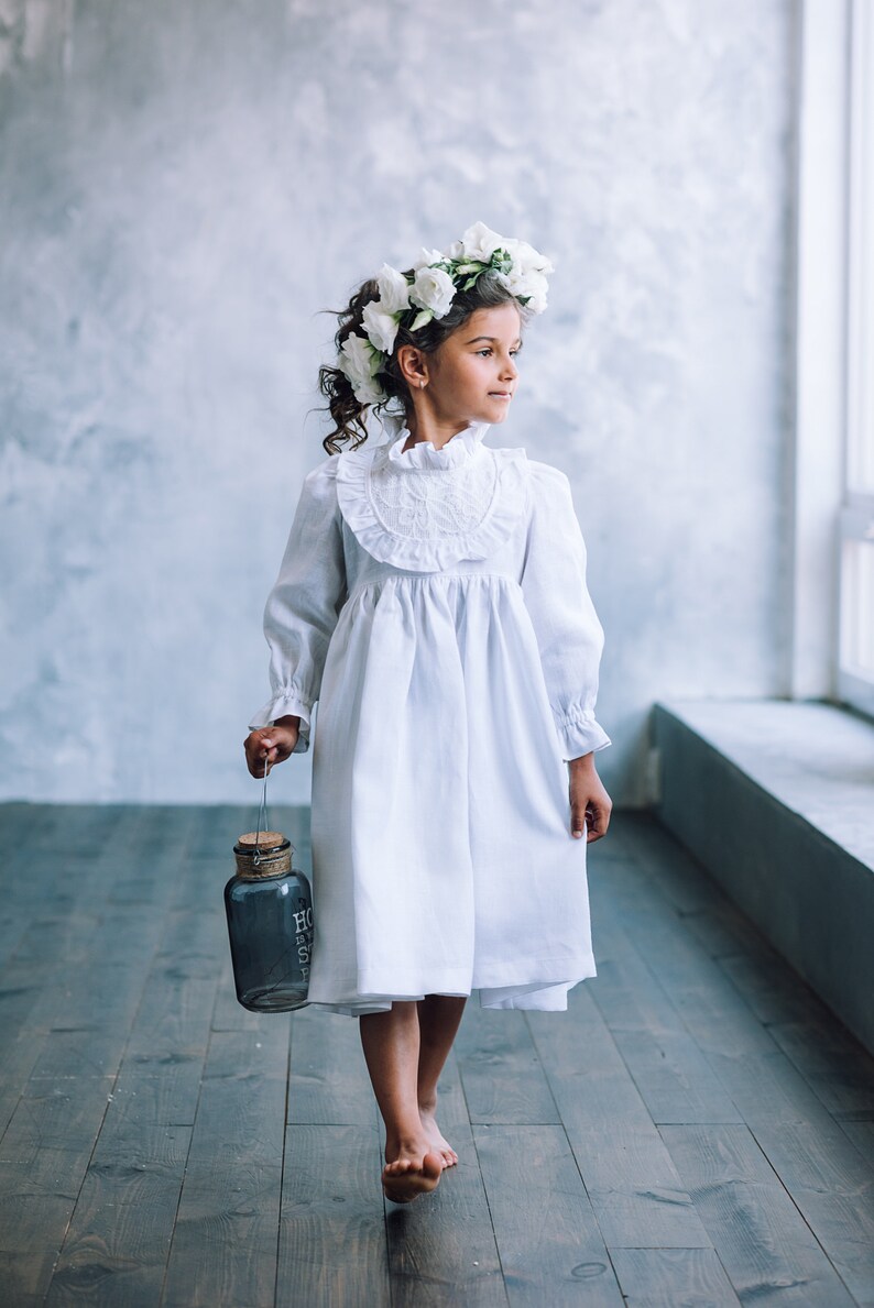 Girls linen dress linen flower girl dress long sleeve Etsy