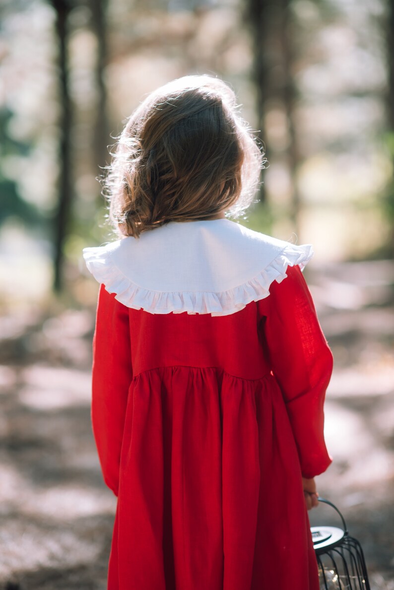 Toddler girl christmas red and white dress with long sleeves image 7