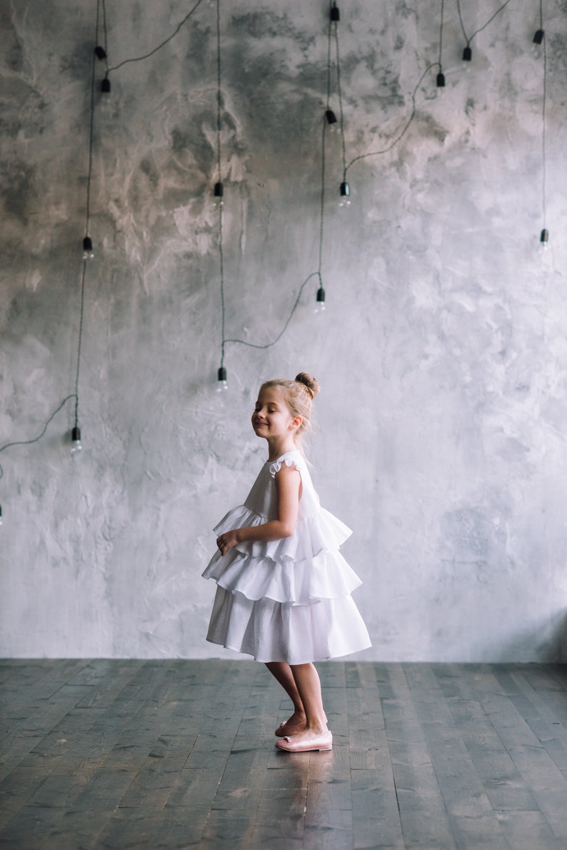 Linen flower girl dress Boho toddler White girls linen dress Etsy