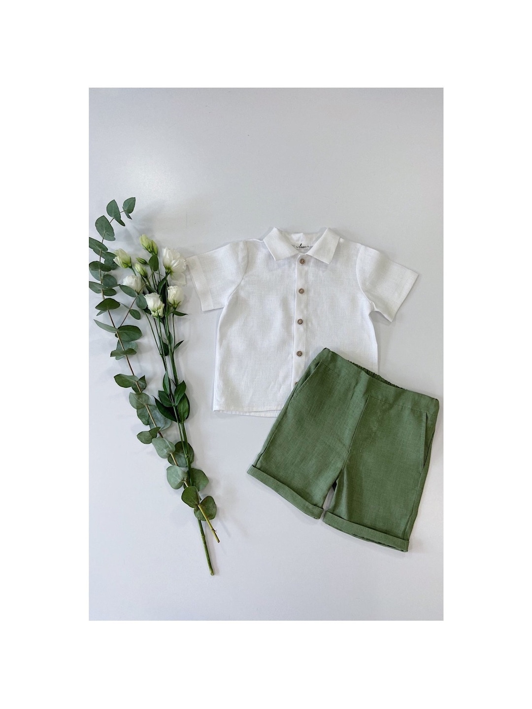 Boys Linen Shorts, Linen Shirt Boys, Page Boy Sage Green, Page Boy Shorts, Toddler Boy Linen