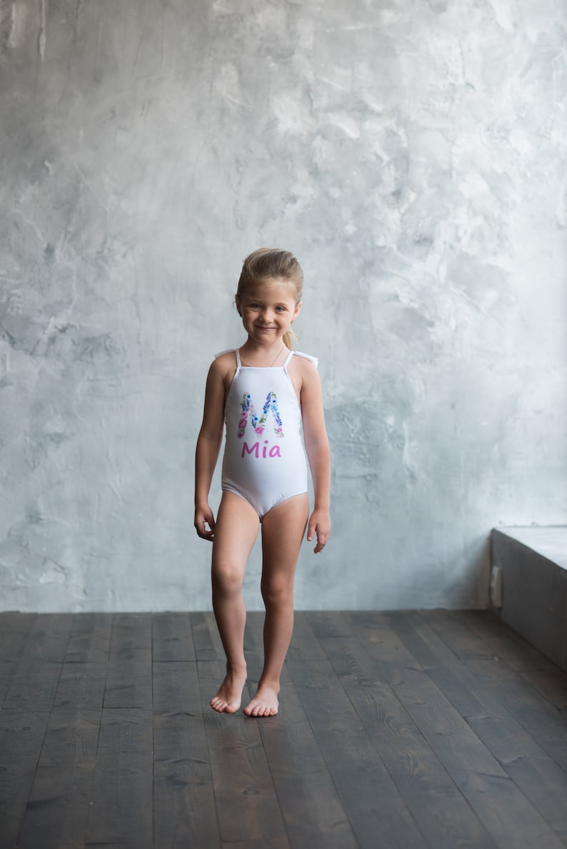 One piece girls monogrammed swimsuit Birthday swimsuit for Etsy