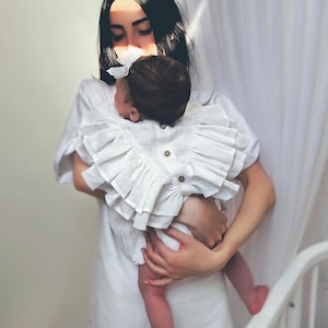 Baptism romper girl, Flower girl romper, Christening gown girl, Baby baptism outfit girl, Boho smash cake outfit girl, Baby linen romper