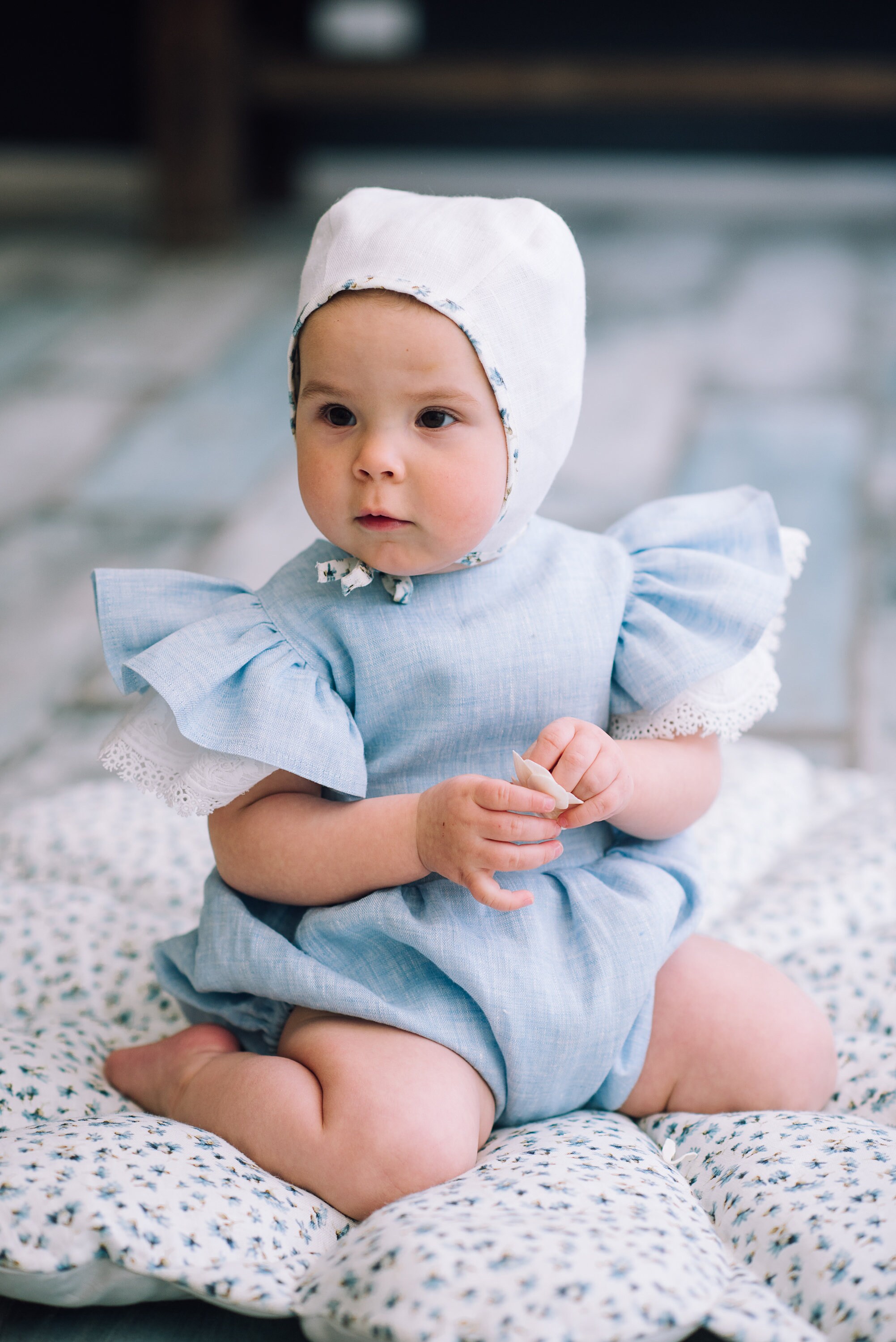 First birthday romper Baptism romper girl White linen bubble Etsy