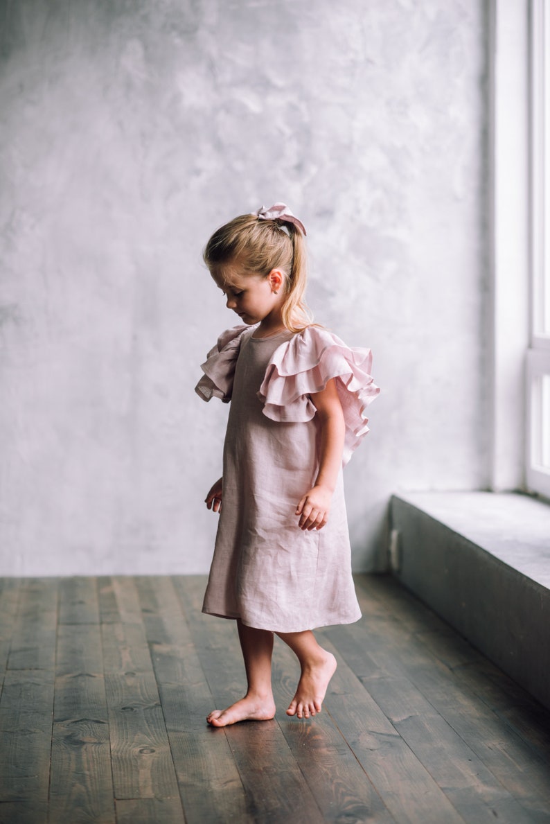 boho toddler dress country flower girl dress linen Girls linen dress mustard mustard girl dress rustic girl gown natural linen girl