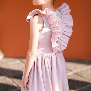 Boho linen flower girl dress, Boho first birthday dress, Girl linen dress, Bohemian flower girl dress image 3