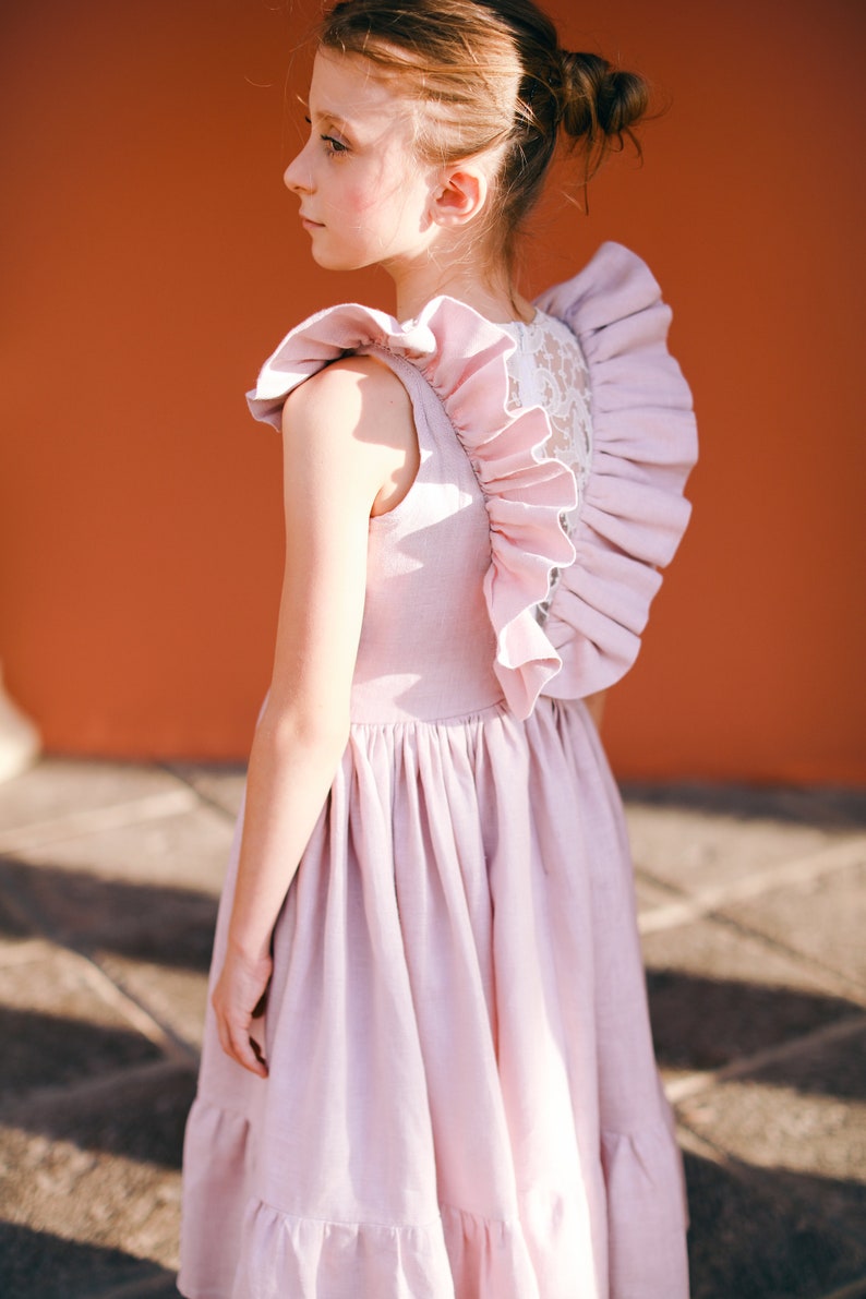 Boho linen flower girl dress, Boho first birthday dress, Girl linen dress, Bohemian flower girl dress image 3