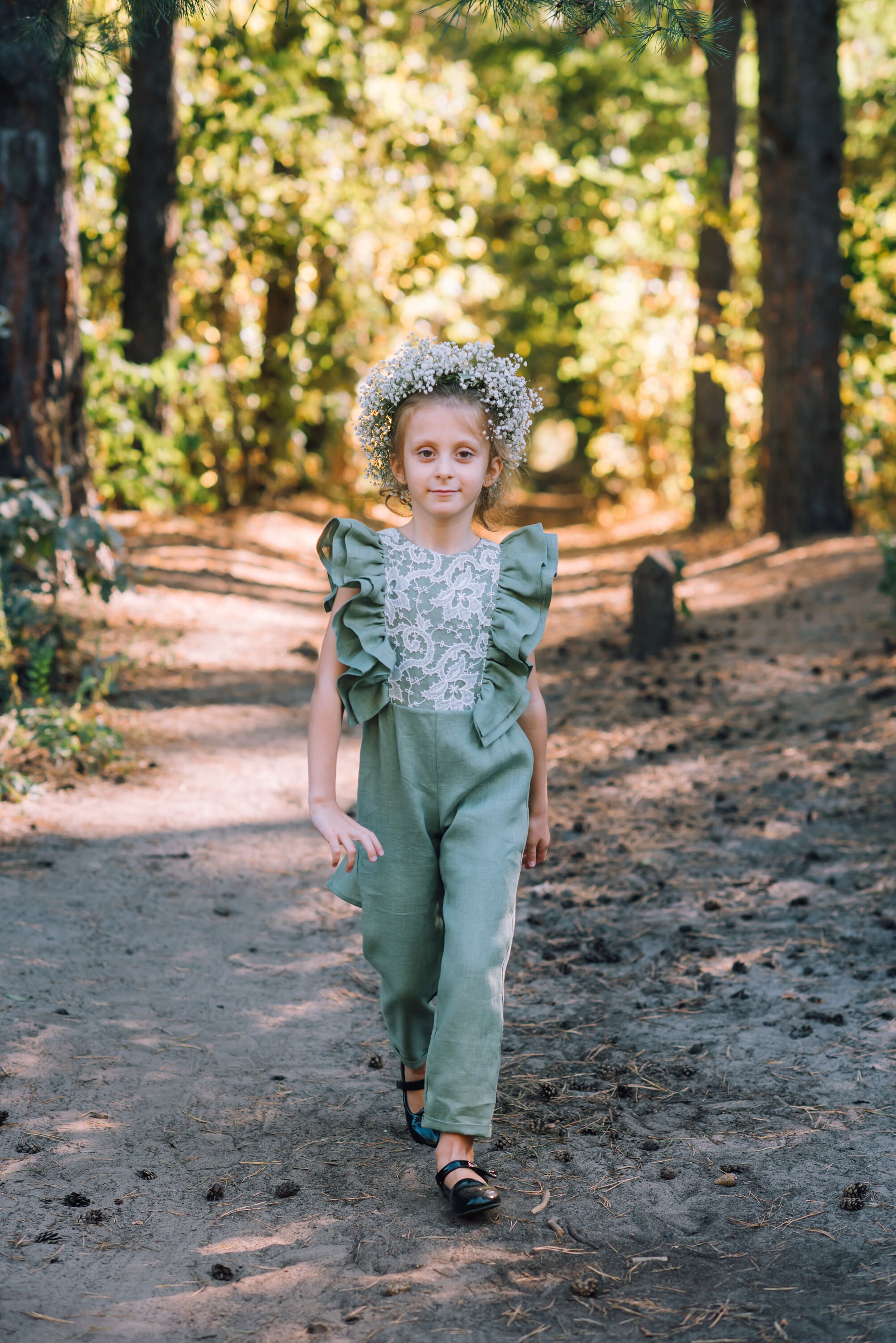 ロンパース・カバーオール house on the hill Rompers flower 60 Sage Green Linen Flower Girl Jumpsuit: Boho Baby Romper - Etsy
