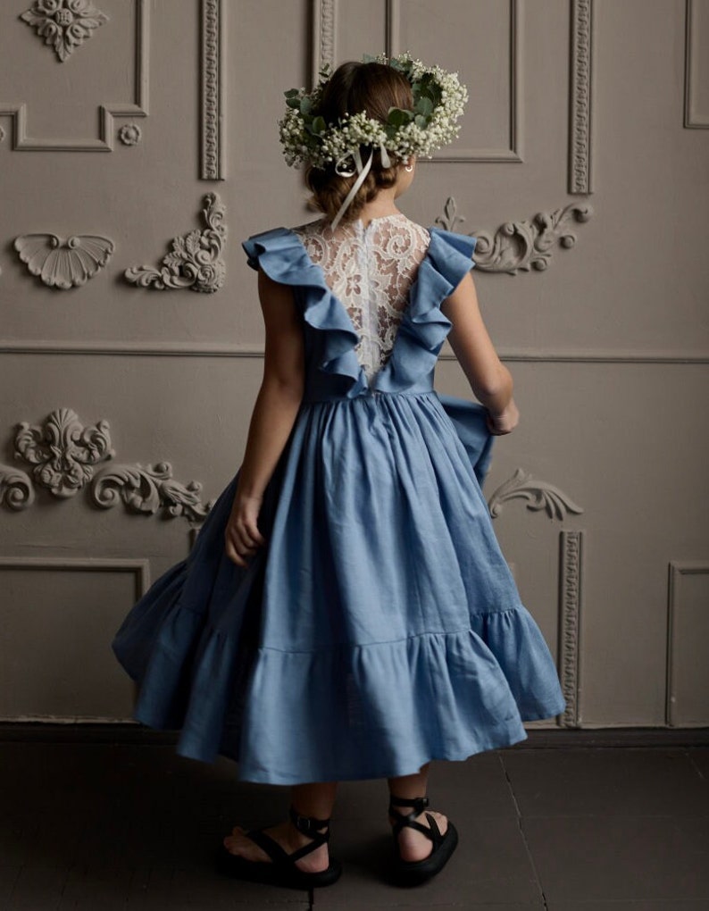 Boho linen flower girl dress, Boho first birthday dress, Girl linen dress, Bohemian flower girl dress image 5