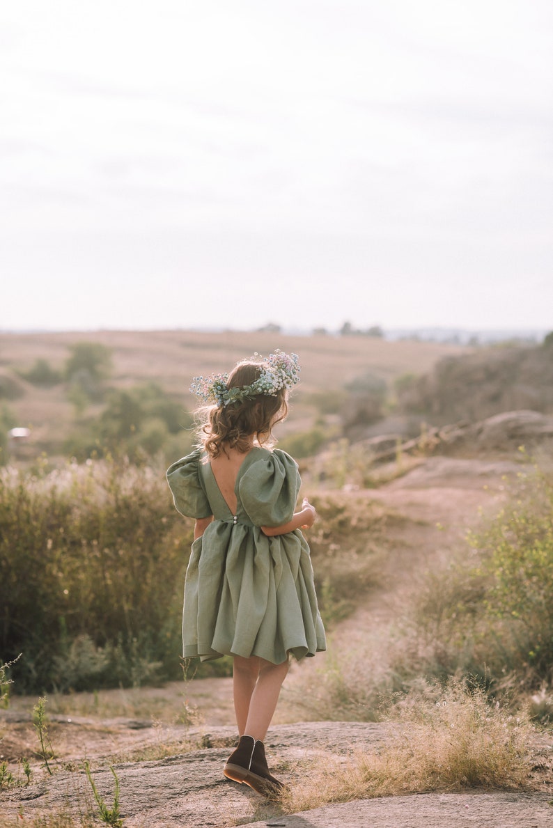 Sage Green Boho Flower Girl Dress Boho First Birthday Outfit Etsy