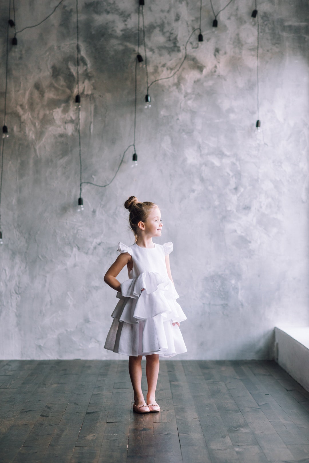White Linen Baptism Dress for Girl - Etsy