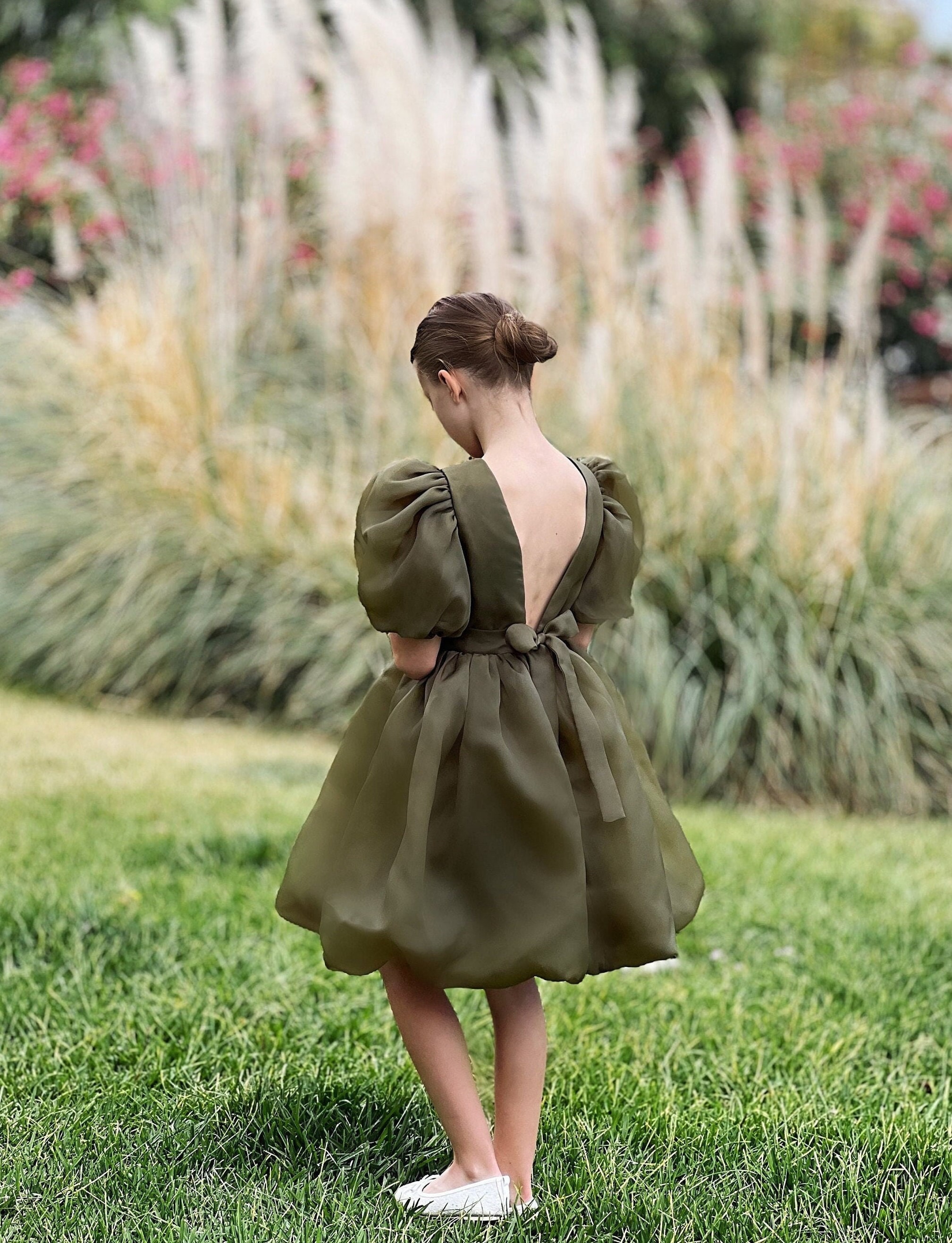 Olive Green Girls Dress