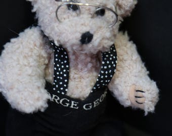 Vintage Teddy Bear 8" Jointed George Glasses Suspenders Plush OPI Products w Tag. 1990.