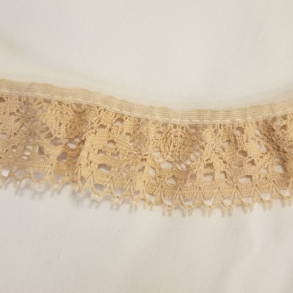 40.5 yards 1.25" wide, gathered, tan/ecru/beige lace