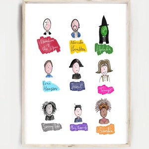 Musical theatre print, Musical character illustration, Broadway print, Theatre gift, Musical theatre art, Hamilton print, West End gift