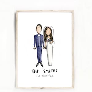 Personalised Bride and Groom portrait, Custom Couple print, Wedding portrait, Bespoke wedding illustration, Personalised cartoon couple
