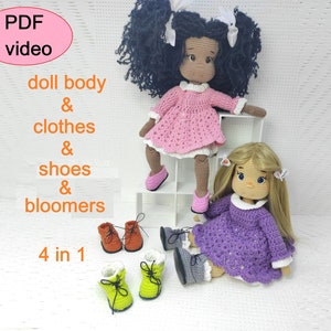 pattern crochet play doll and shoes and clothes lovey handmade tutorial pdf and video pattern doll