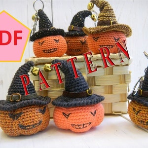 Häkelanleitung Kürbis im Hut häkeln Halloween pdf Kürbis mit einer Glocke Anleitung Schmuckstück