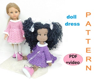 Doll dress Crochet PATTERN for Paola Reina doll and crochet doll 30-35 cm fashion doll clothes PDF patterns crochet gown