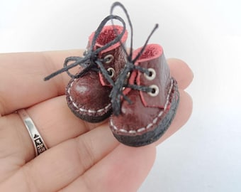 Genuine Leather Miniature Boots for Blythe Doll, 1/6 Scale Doll Shoes, Handcrafted Micro Leather Doll Footwear, Vintage Brown Doll Booties