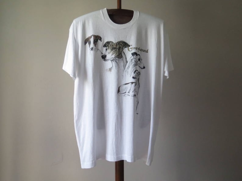 Laura Rogers Greyhound Sketches illustration vintage printed tee dogs pet T-shirt White Size XXL