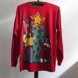 Vintage USPS T Shirt 1996 Rood Shirt met lange mouwen Kerstmis Graphic Tee USPS Kerst PostKantoor Kerst Postzegel Tee