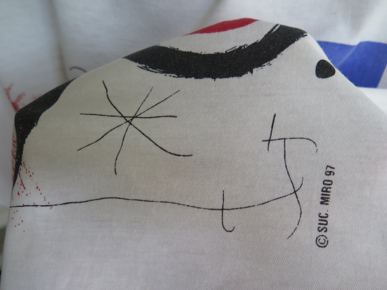 Tee-shirt Vintage Joan Miro - Design Barça Et Art, Taille XL, Manches Courtes, Blanc - État Très Bon