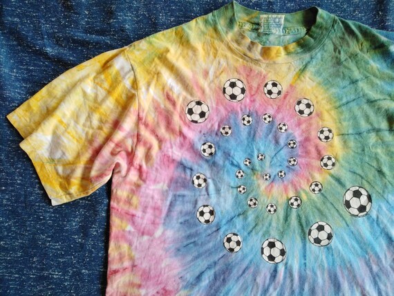 vintage tie dye tshirt spiral soccer balls tshirt