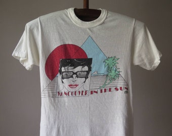 Vintage Vancouver in The Sun T Shirt 80s Beach Wear Beach Fashion Graphic 80s T Shirt New Wave Surf Wear 50/50 Soft Thin