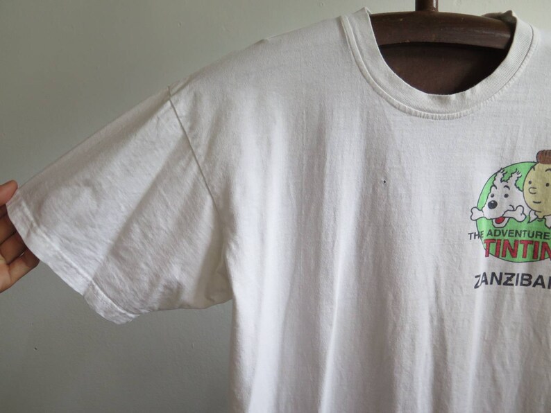 T-shirt Vintage Tintin 1993 Corner Production, Taille XS, 100% Coton, Fabriqué En France - Occasion Très Bon état