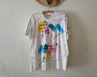 Vintage 90s Abstract Expressionism T-Shirt: Beverly Hills Surf Art