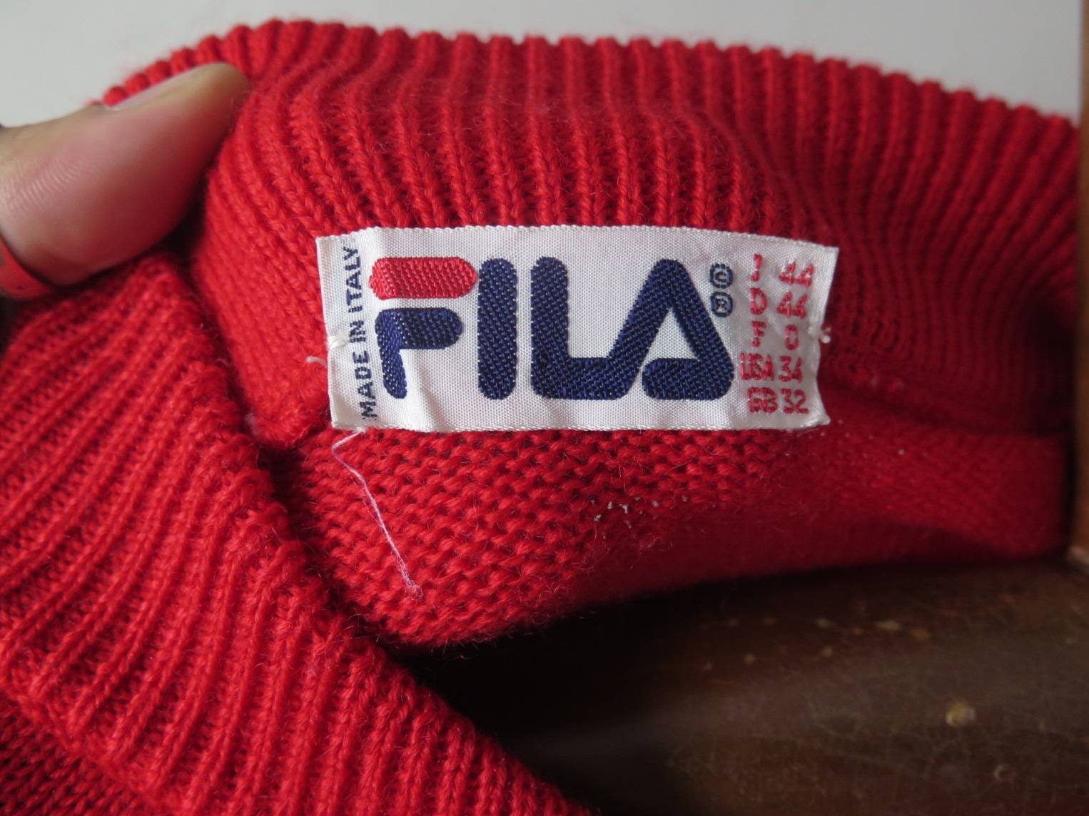 Vintage Fila 80s Fila Knitted Zip up Sweater Made in Etsy