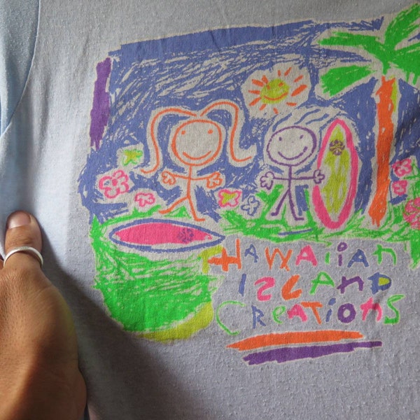 Vintage Hawaiian Islands Creations T Shirt 80s HIC Surf T Shirt 50/50 Petite Hand Drawing Vintage Surf Wear 80s Surfing Tee Soft Thin