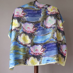 Vintage Monet Scarf Water Lilies Monet Painting Scarf Claude Monet Art Scarf Silk Vintage 2002  34.5 x 34.5 inch