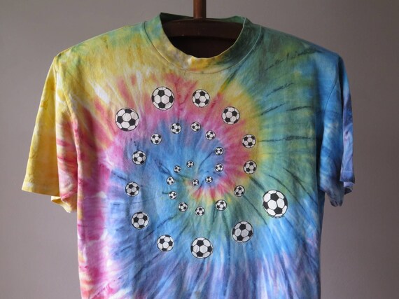vintage tie dye tshirt spiral soccer balls tshirt
