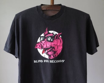 Maglietta vintage Blind Pig Records – Maglietta grafica con musica blues anni '80/'90