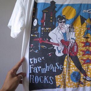 Vintage The Farmhouse Rocks Taipei T Shirt Rock n Roll Rockabilly Pop Art Color Punk Rock Tee