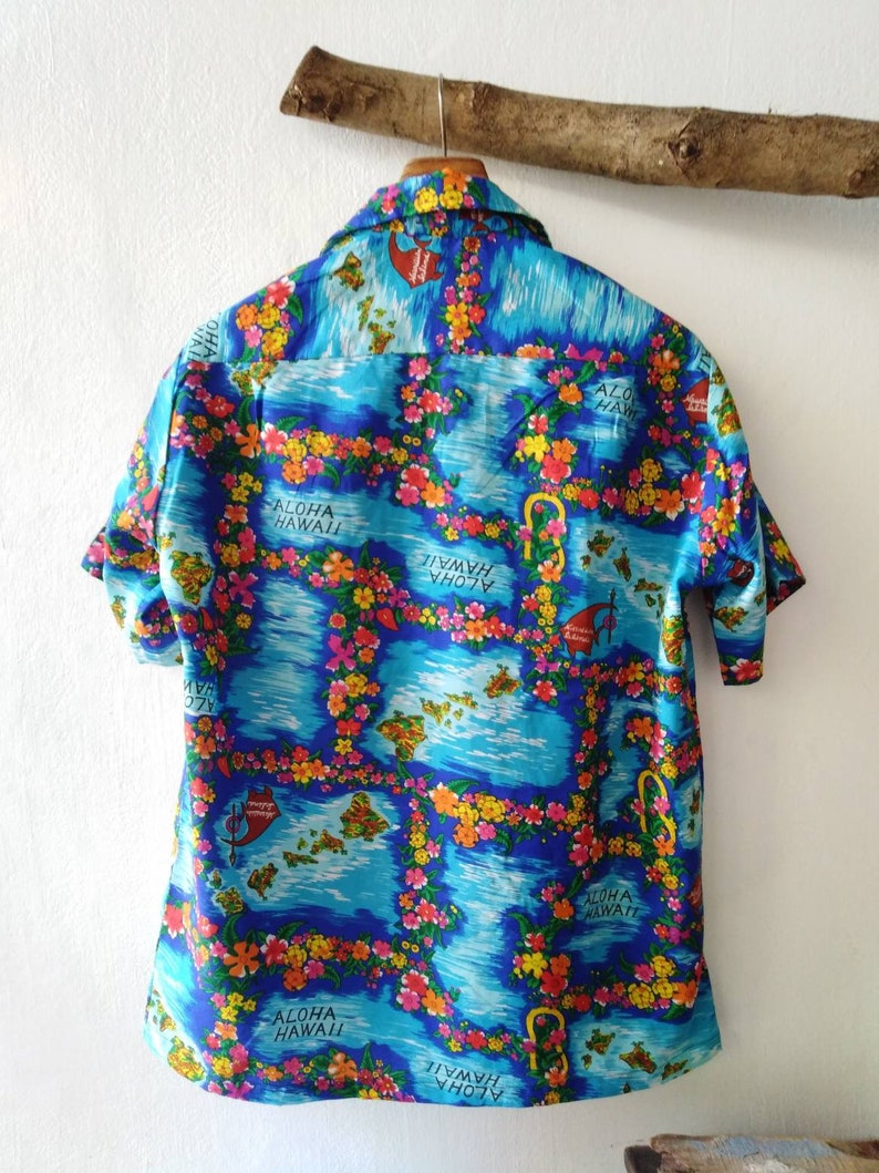 Colorful ALOHA Vintage Hawaiian Shirt Polyester 100% Made in | Etsy