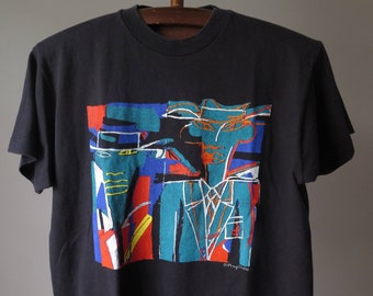 Vintage 1990er Jahre Abstrakte Kunst T-Shirt: London Street Art Tee