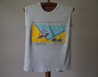 vintage guam sleeveless tshirt vintage surf sleeveless beach sleeveless tshirt 80s graphic beach wear guam usa surfing rare sleeveless