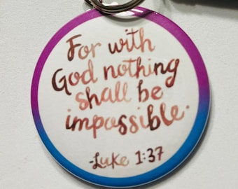 For with God nothing shall be impossible Keychain, keychain, Faith keychain, Guitar Pick Keychain, Guitar Pick