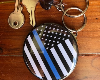 Police Flag Keychain, Thin Blue Line Flag Keychain, Police Flag, Police, Keychains, Thin Blue Line, Keychain