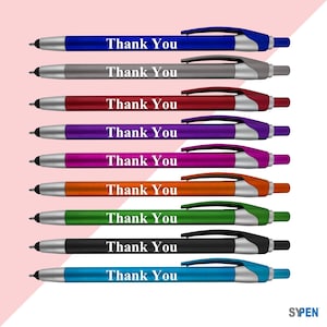 25 Pack Bulk "Thank You" Greeting Gift Ballpoint Pens + Stylus for Touchscreens, 2in1 Combo Pen, For Employee Appreciation, Events & Parties